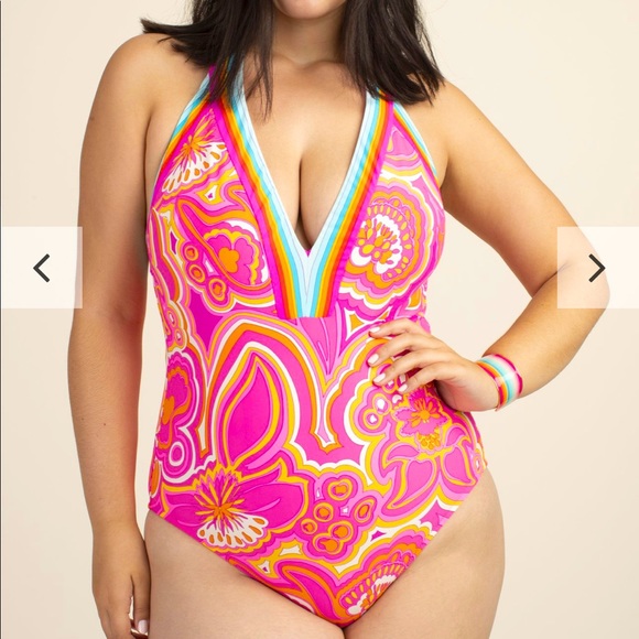 NWT TRINA TURK PLUS V PLUNGE ONE PIECE SWIM - 16W - Picture 5 of 7